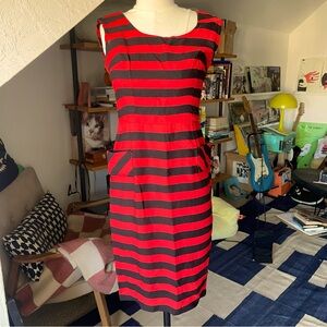 Vintage 50s 60s red black stripe wiggle bombshell retro dress XS S jailhouse rk